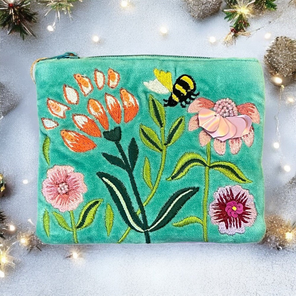 The Mint Green Flowers & Bees Coin Purse