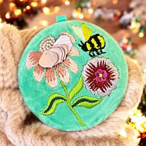 The Mint Green Flowers & Bees Hand Mirror