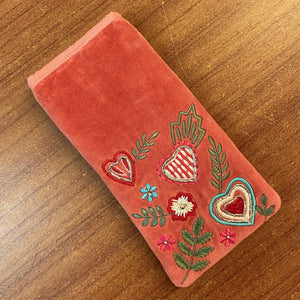 The Hearts & Flowers Glasses Pouch on Pink Cotton Velvet