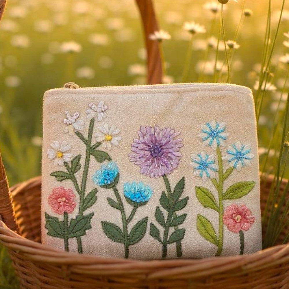 NEW Grey with Wildflowers Detailing Coin Purse