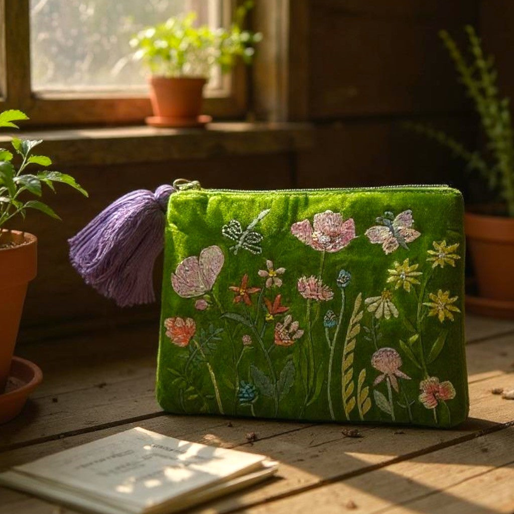 NEW Apple Green with Flowers & Butterfly Detailing Bag with Tassel