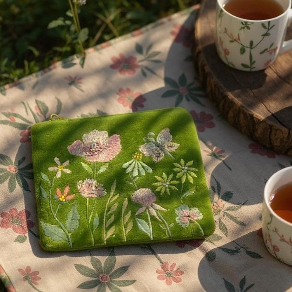 NEW Apple Green with Flowers & Butterfly Detailing Coin Purse