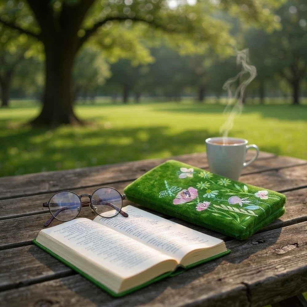 NEW Apple Green with Flowers & Butterfly Detailing Glasses Pouch