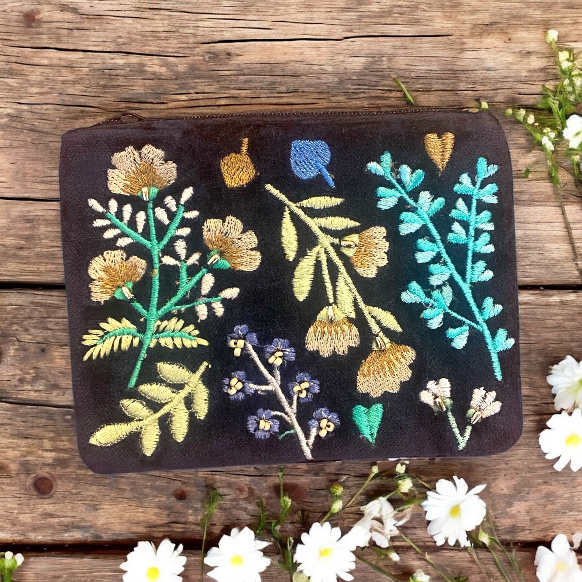 NEW Navy Blue with Flowers Detailing Coin Purse