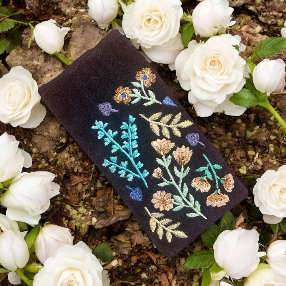 NEW Navy Blue with Flowers Detailing Glasses Pouch