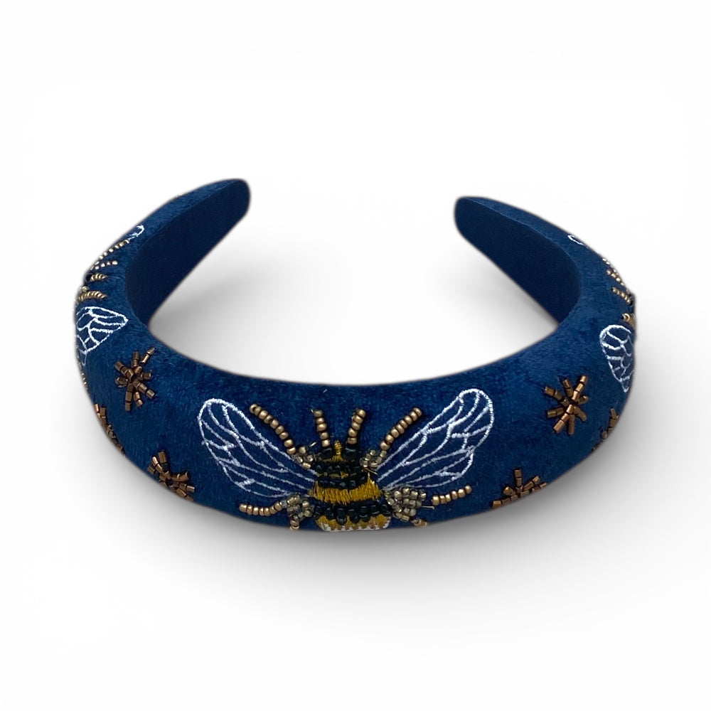 Cotton Velvet Embroidered Headbands | The Royal Blue and  display picture 3