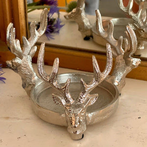 Three Stag Heads Pillar Candle Holder