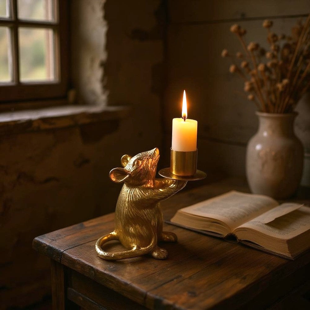 A Pair of Golden Mouse Candle Holders