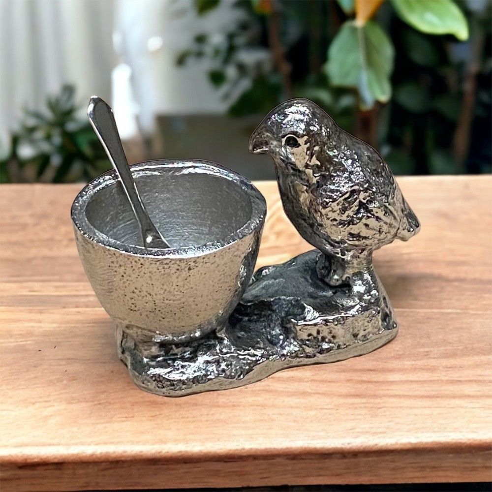 Metal Robin Garden Bird Salt Pot and Spoon