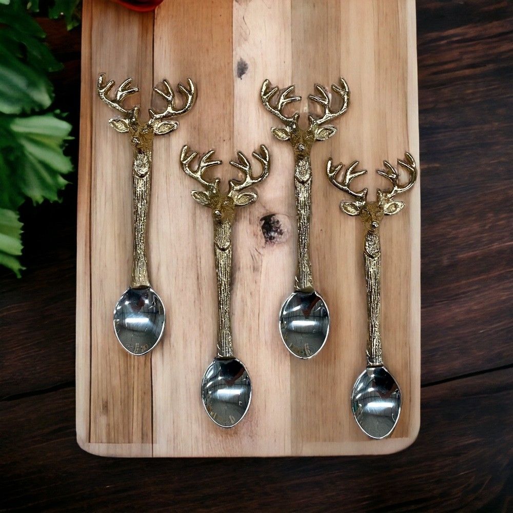 Set of 4 Champagne Gold Stag Spoons