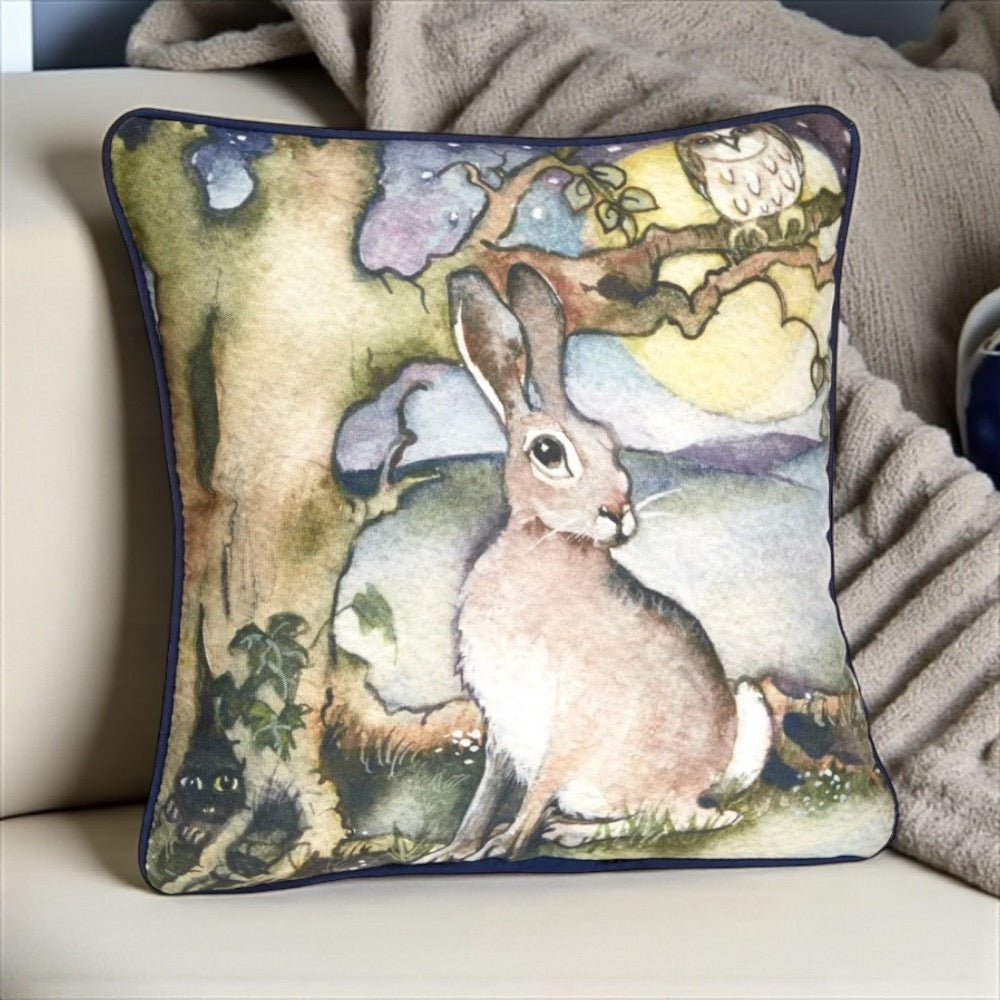 Hare Owl & Moon Cushion