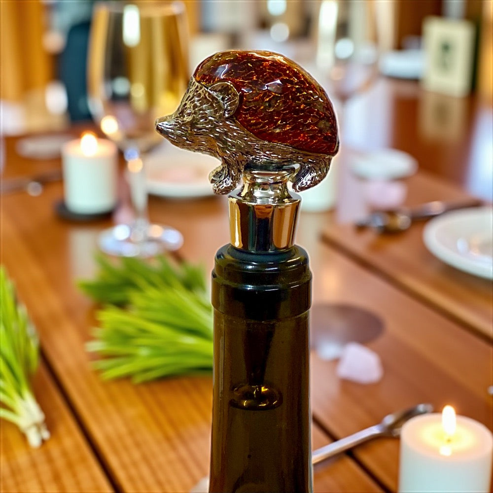 Hedgehog Brown Enamel Bottle Stopper