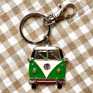 Enamel Green Camper Van Keyring