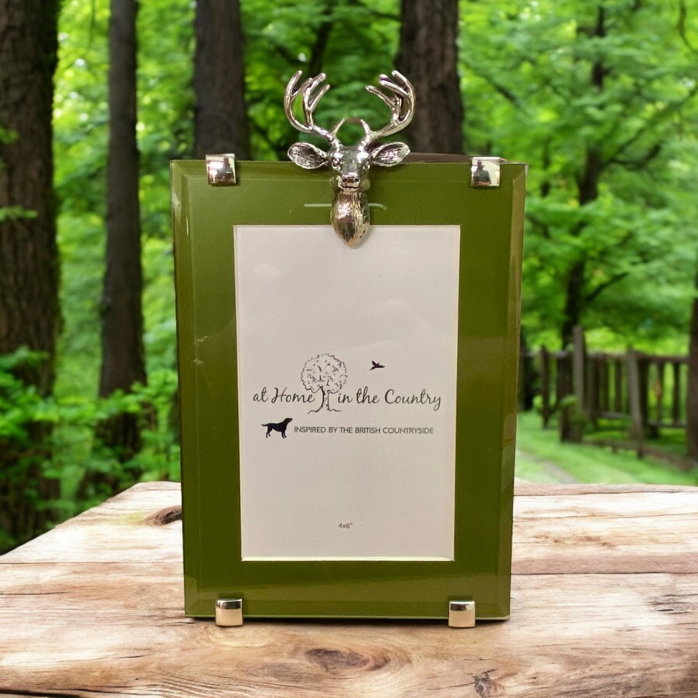 Stag Head Rectangle Frame on Green Mount