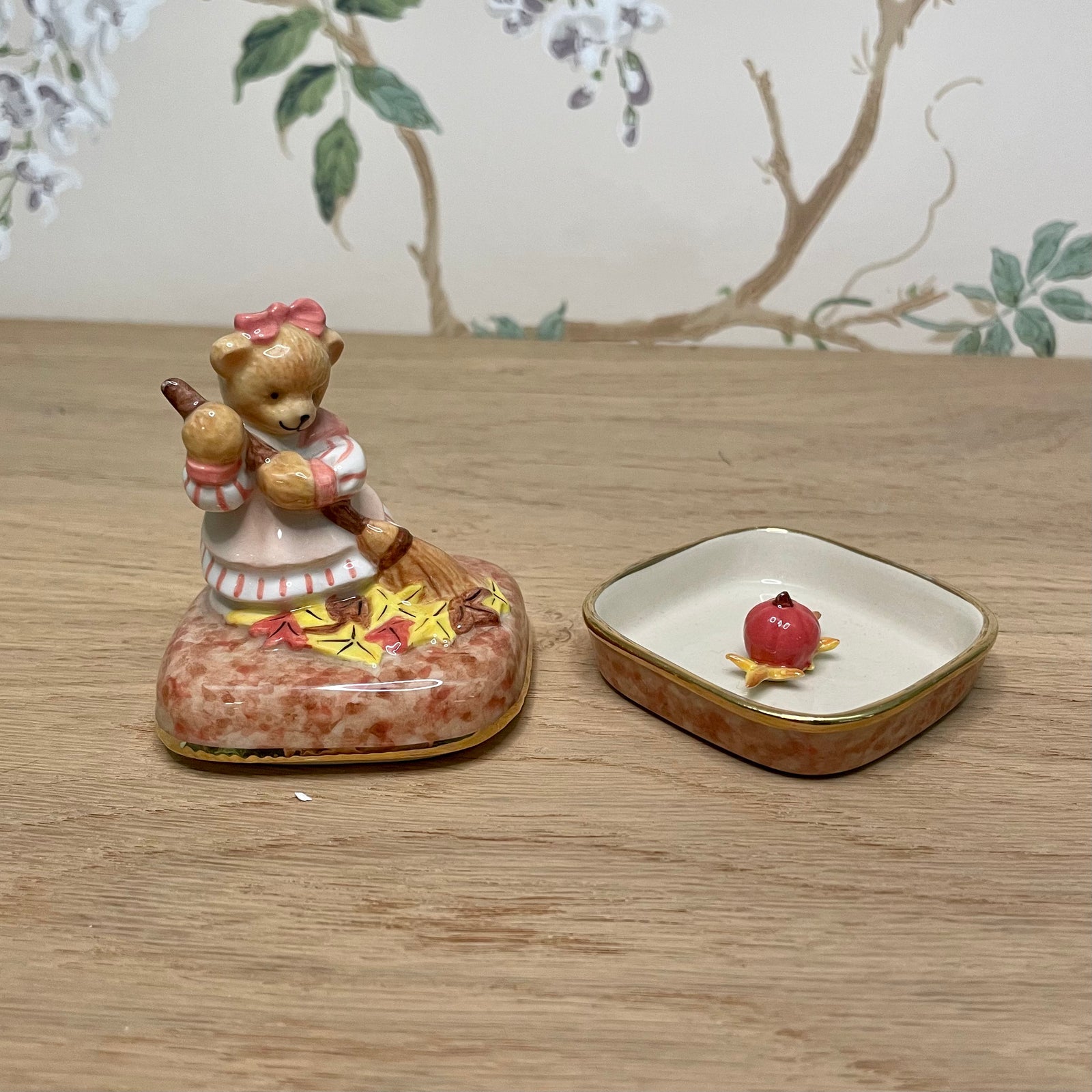 Teddy Bear Sweeping Porcelain Trinket Box