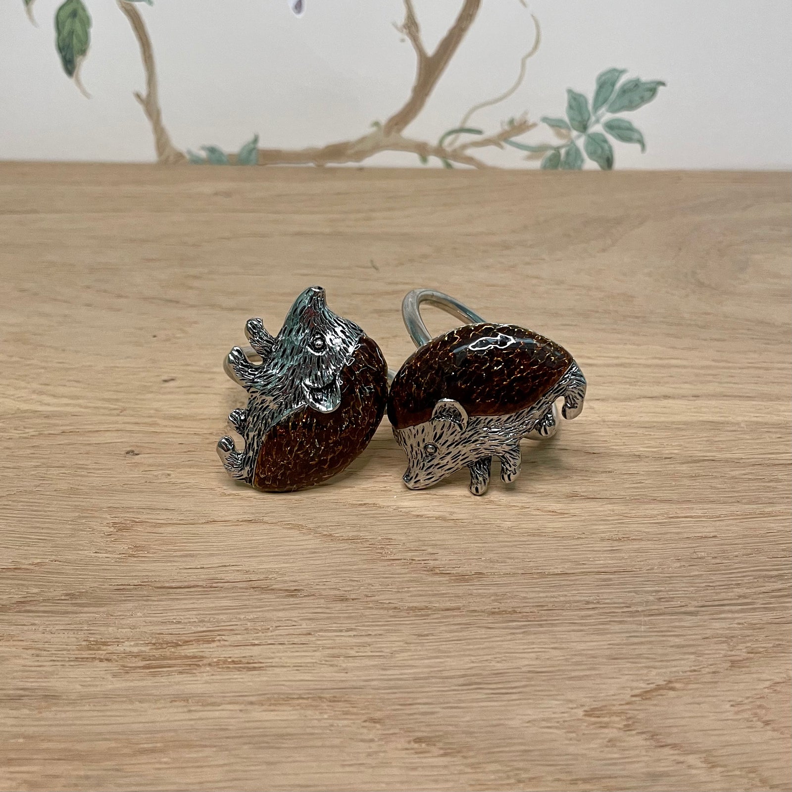 A Pair of Hedgehog Enamel Napkin Rings