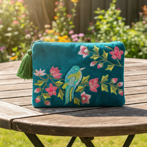 NEW Blue Bird on Teal Bag with Tassel