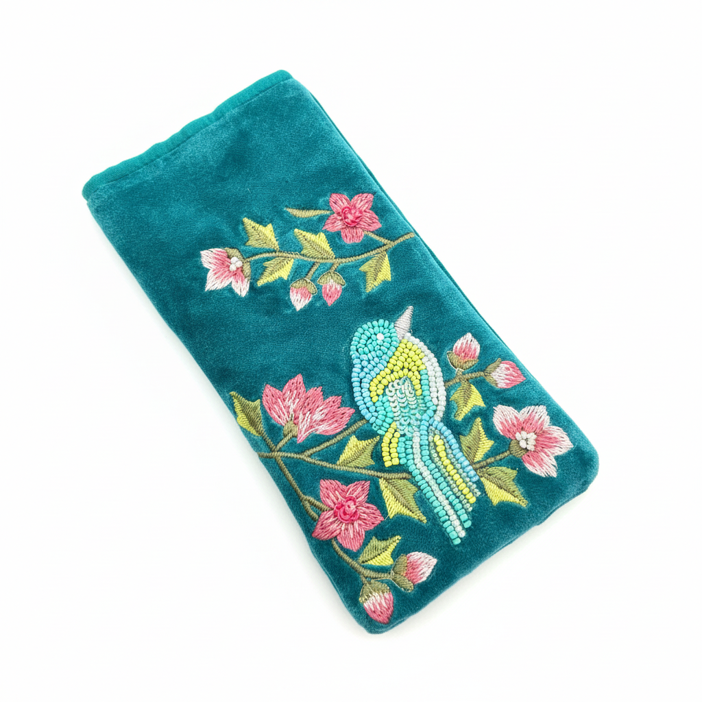 NEW Blue Bird on Teal Glasses Pouch
