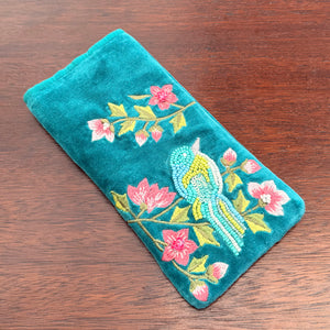NEW Blue Bird on Teal Glasses Pouch