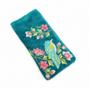 NEW Blue Bird on Teal Glasses Pouch