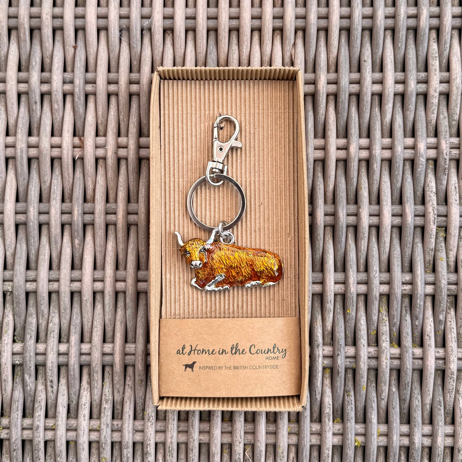 NEW Rich Ginger Enamel Highland Cow Key Ring
