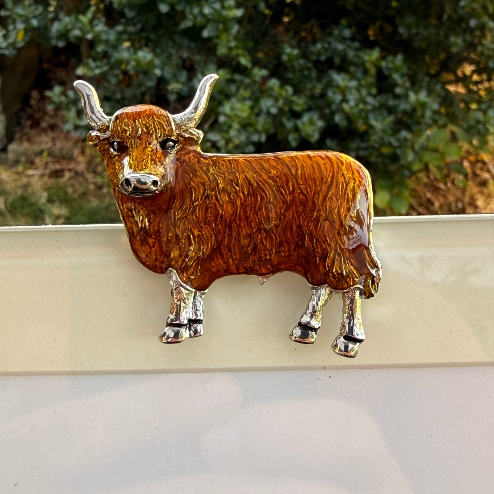 NEW Rich Ginger Enamel Highland Cow Rectangle Frame