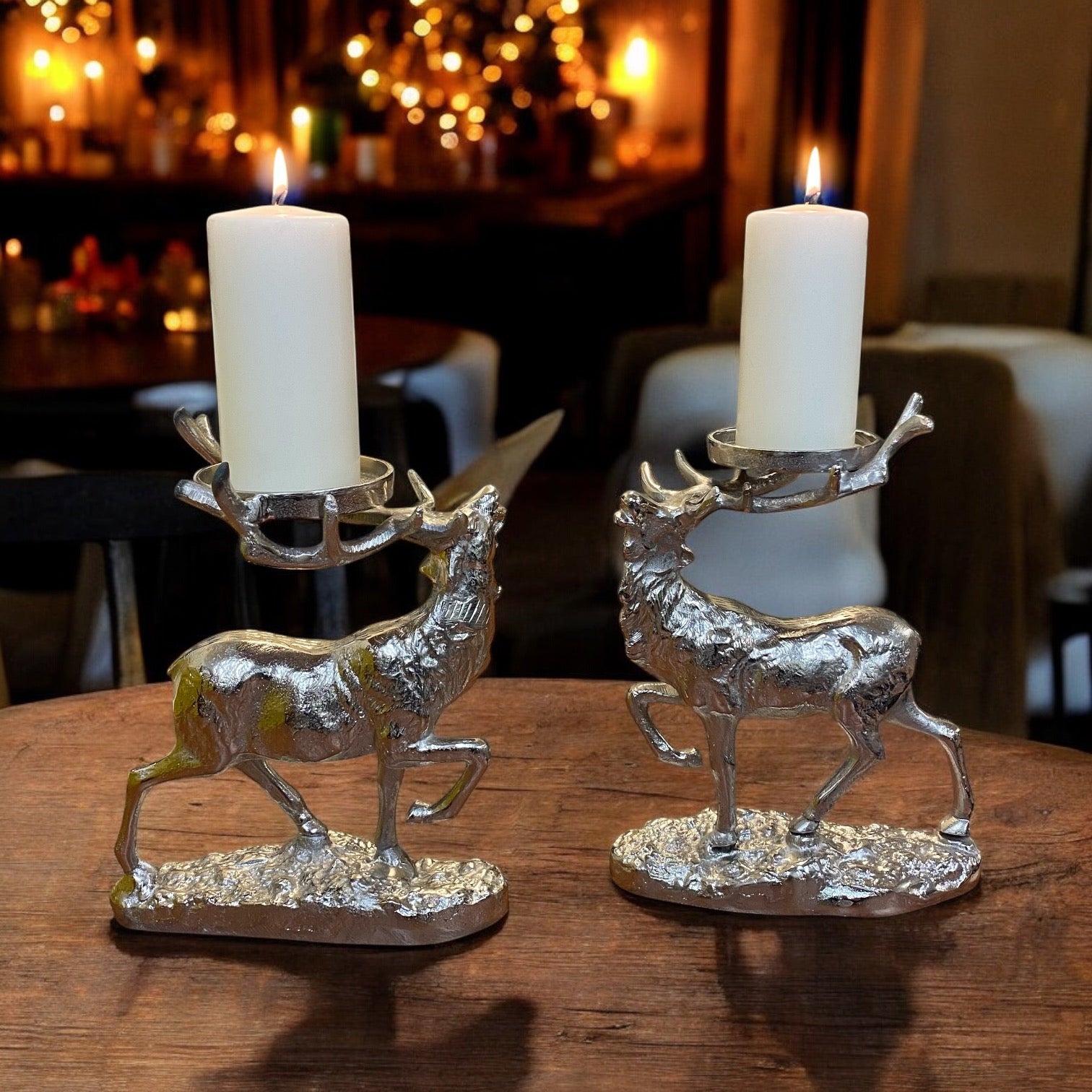 A pair of of "Maximus" The Stag Pillar Candle Holders