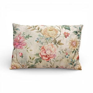 NEW Stately Home Garden Embroidered Cushion, Pinks, Yellows and Green Leaves & Stems