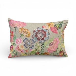 NEW Passion Garden Embroidered Cushion, Purples, Pinks, Yellows and Oranges