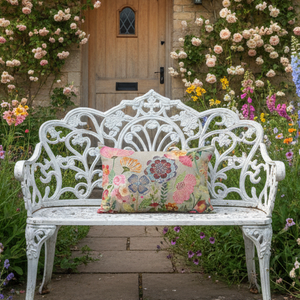 NEW Passion Garden Embroidered Cushion, Purples, Pinks, Yellows and Oranges