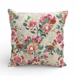 NEW Climbing Rose Embroidered Cushion, Reds and Greens