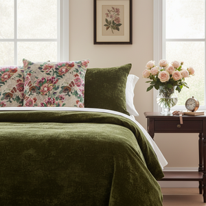 NEW Climbing Rose Embroidered Cushion, Reds and Greens