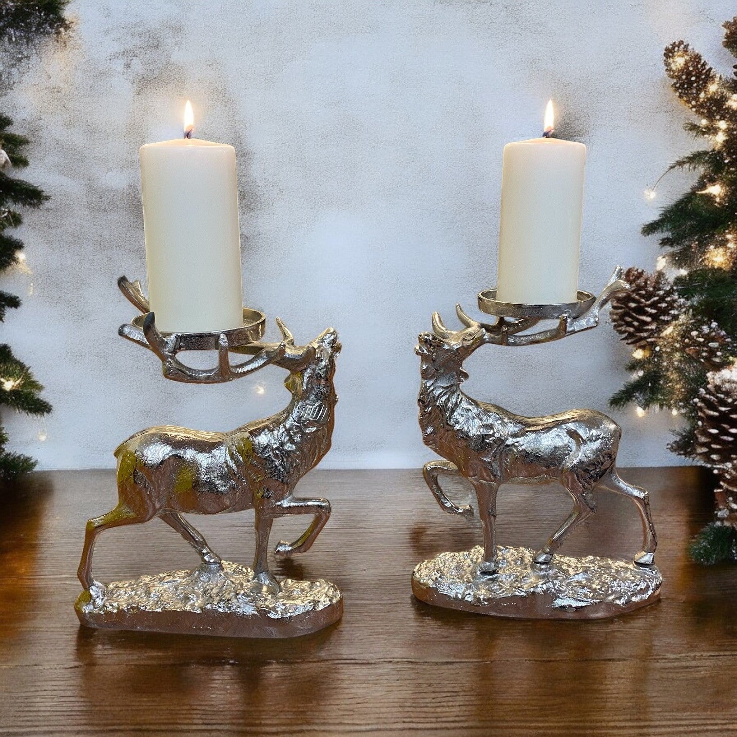 A pair of of "Maximus" The Stag Pillar Candle Holders