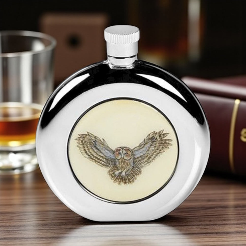 Round Owl Hip Flask