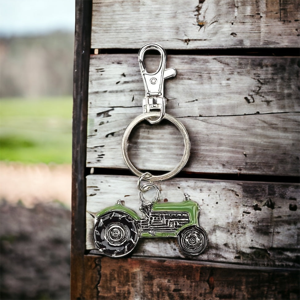 Enamel Green Tractor Keyring