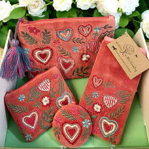 The Pink Hearts & Flowers Cotton Velvet Gift Set