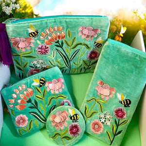 The Mint Green Flowers & Bees Cotton Velvet Gift Set