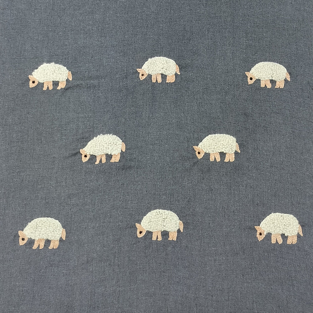 White Mohair Sheep on Charcoal Scarf