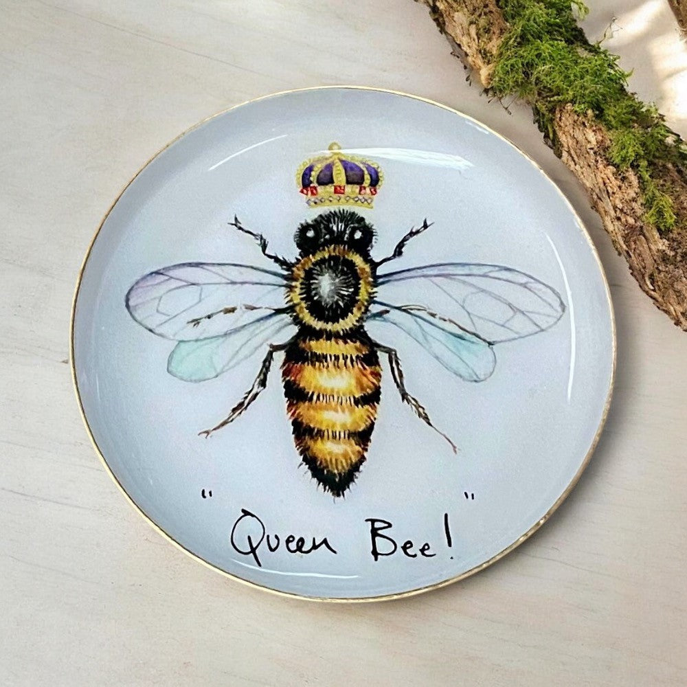 Queen Bee Round Rustic Metal Dish
