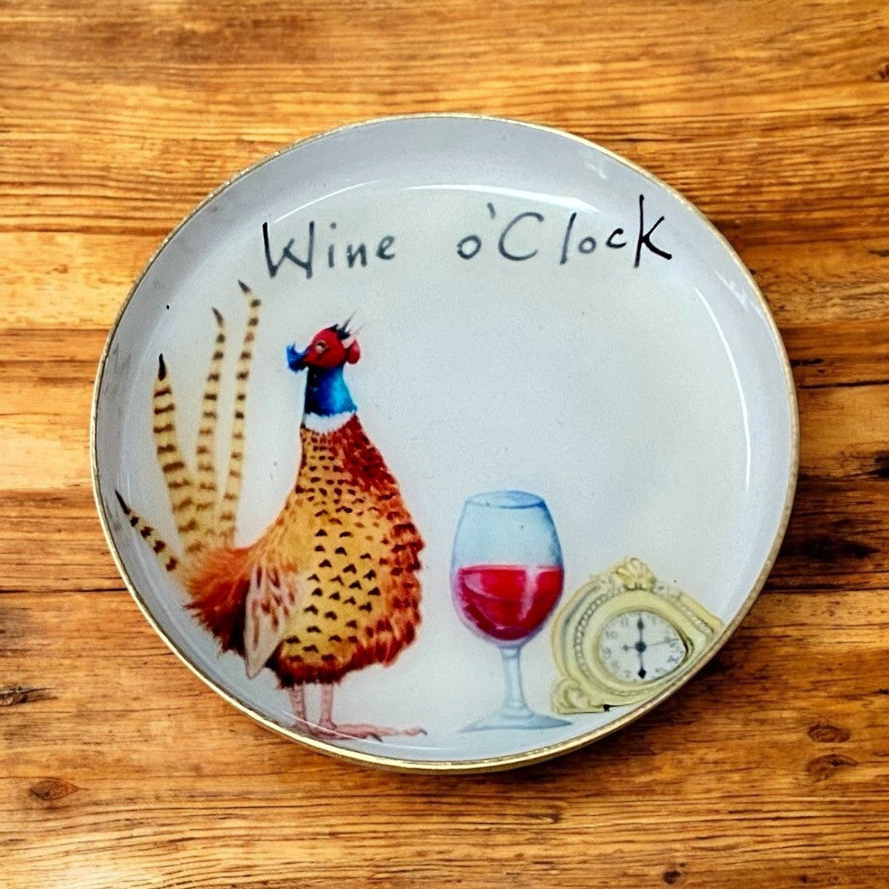 Wine O'clock Round Rustic Metal Dish