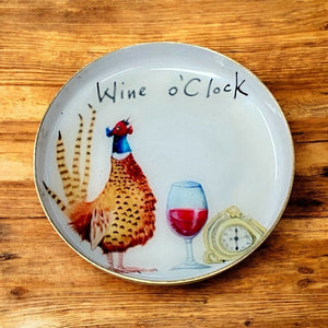 Wine O'clock Round Rustic Metal Dish