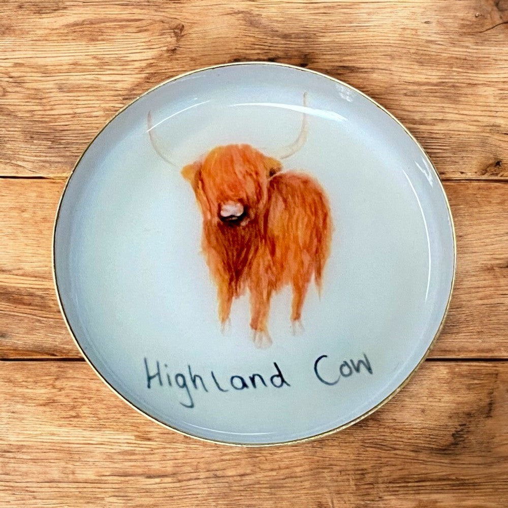 Highland Cow Round Rustic Metal Dish
