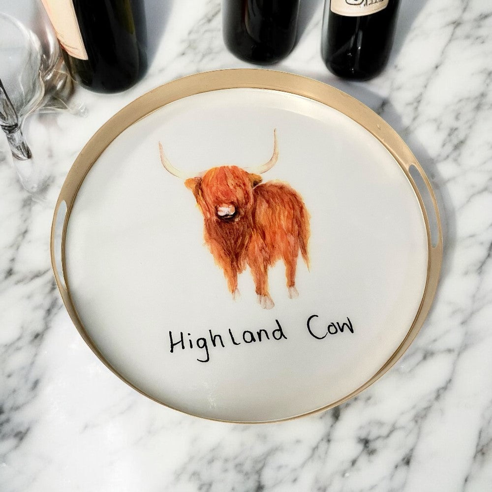 Highland Cow Rustic Drinks Tray