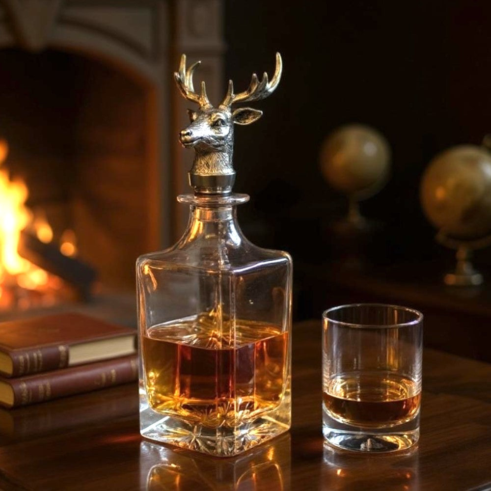 Glass Decanter with Stag's Head