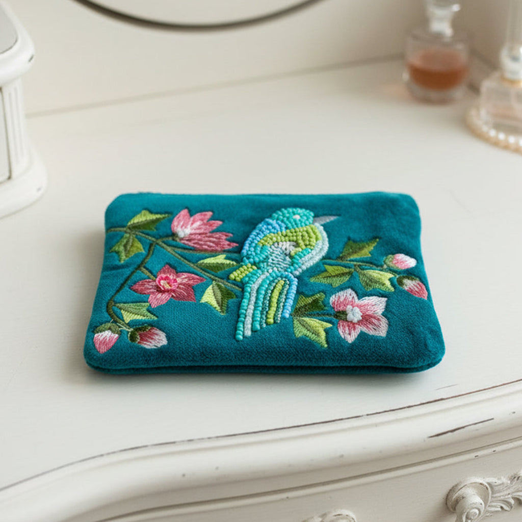 NEW Beaded Blue Bird on Teal Coin Purse