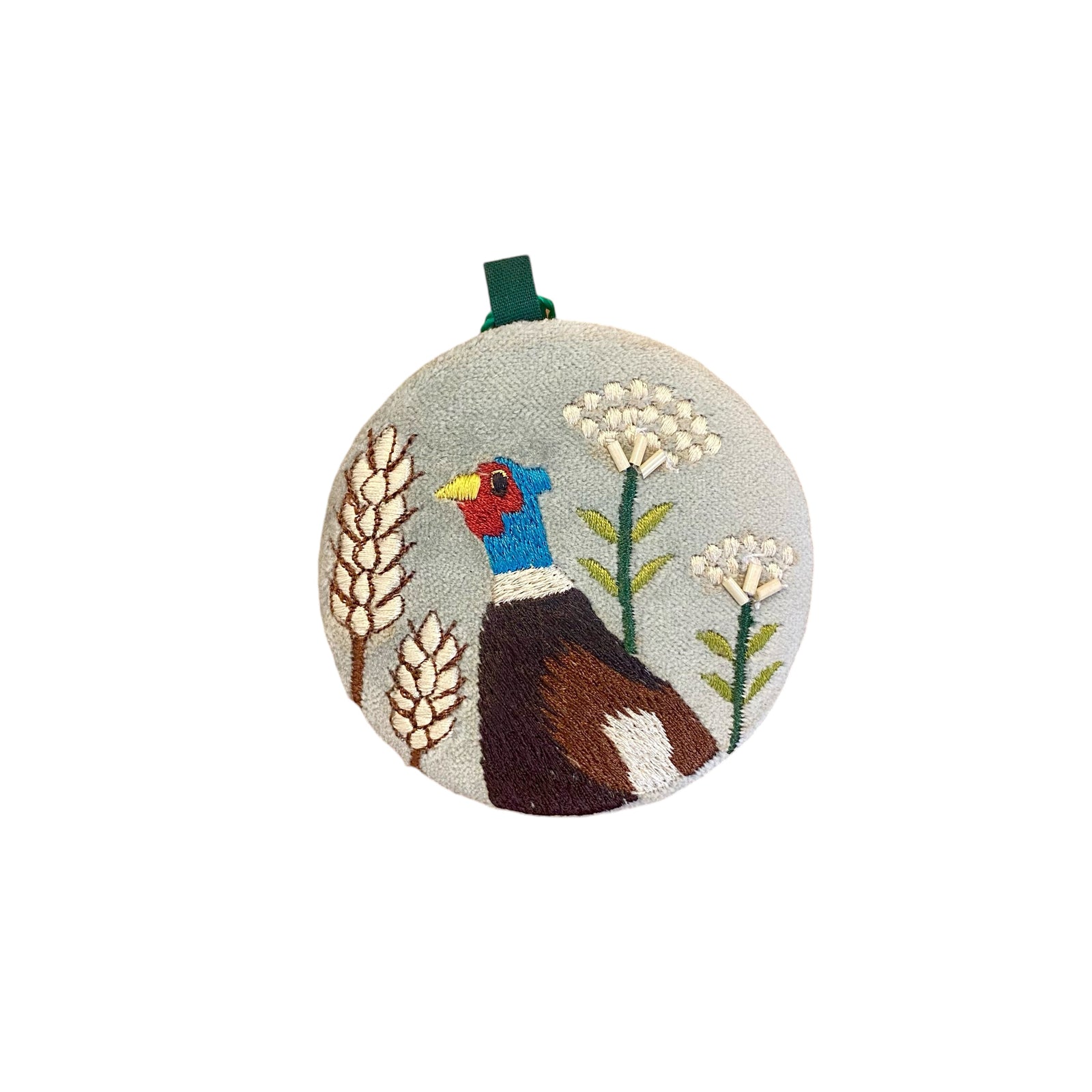 Pheasant Cotton Velvet Mirror on Soft Grey