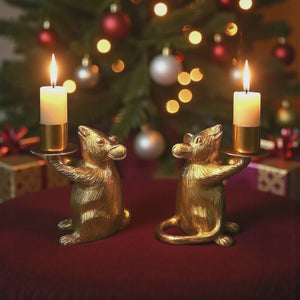 A Pair of Golden Mouse Candle Holders