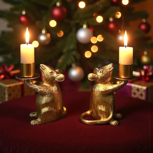 A Pair of Golden Mouse Candle Holders