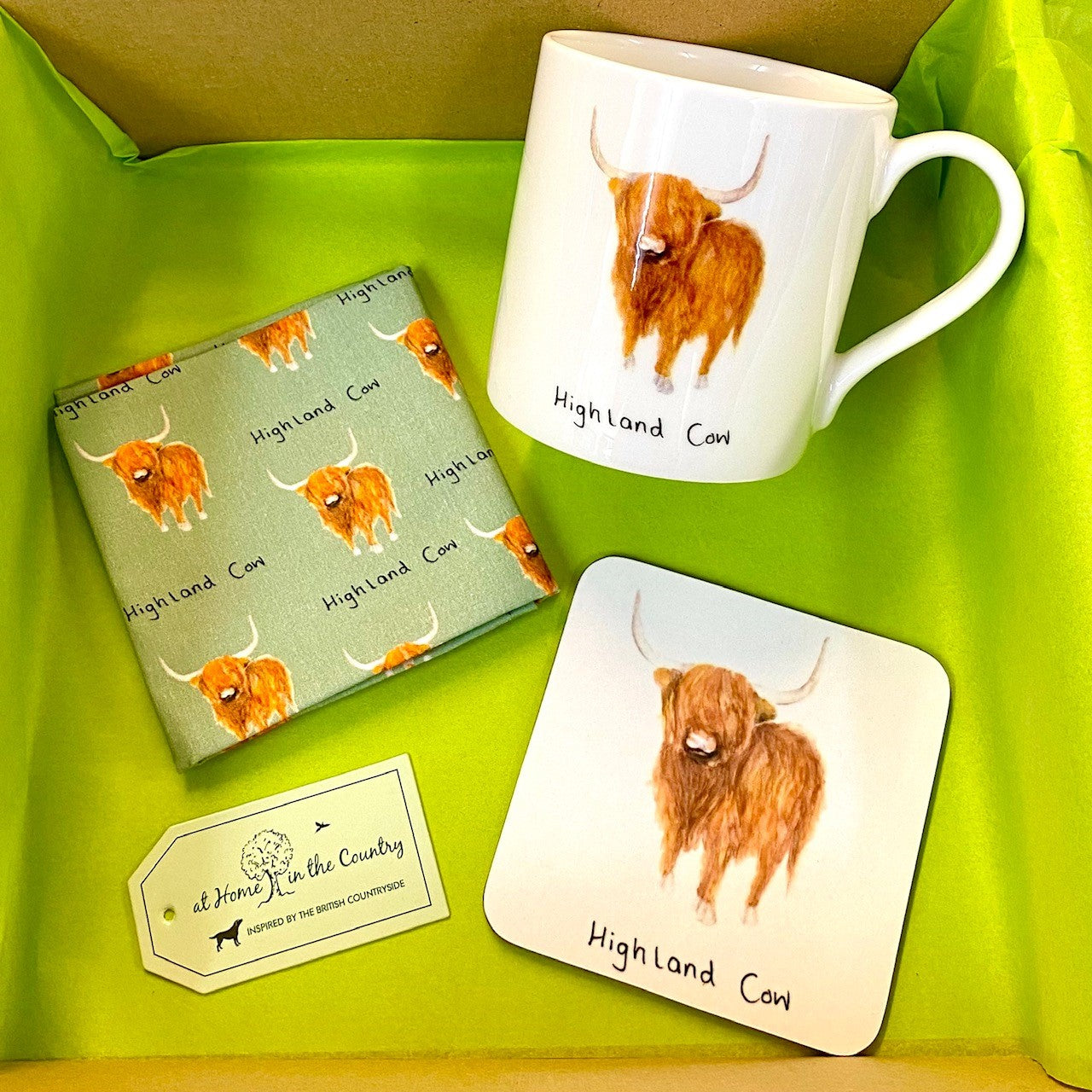 The Highland Cow Mug, Handkerchief & Coaster Gift Box