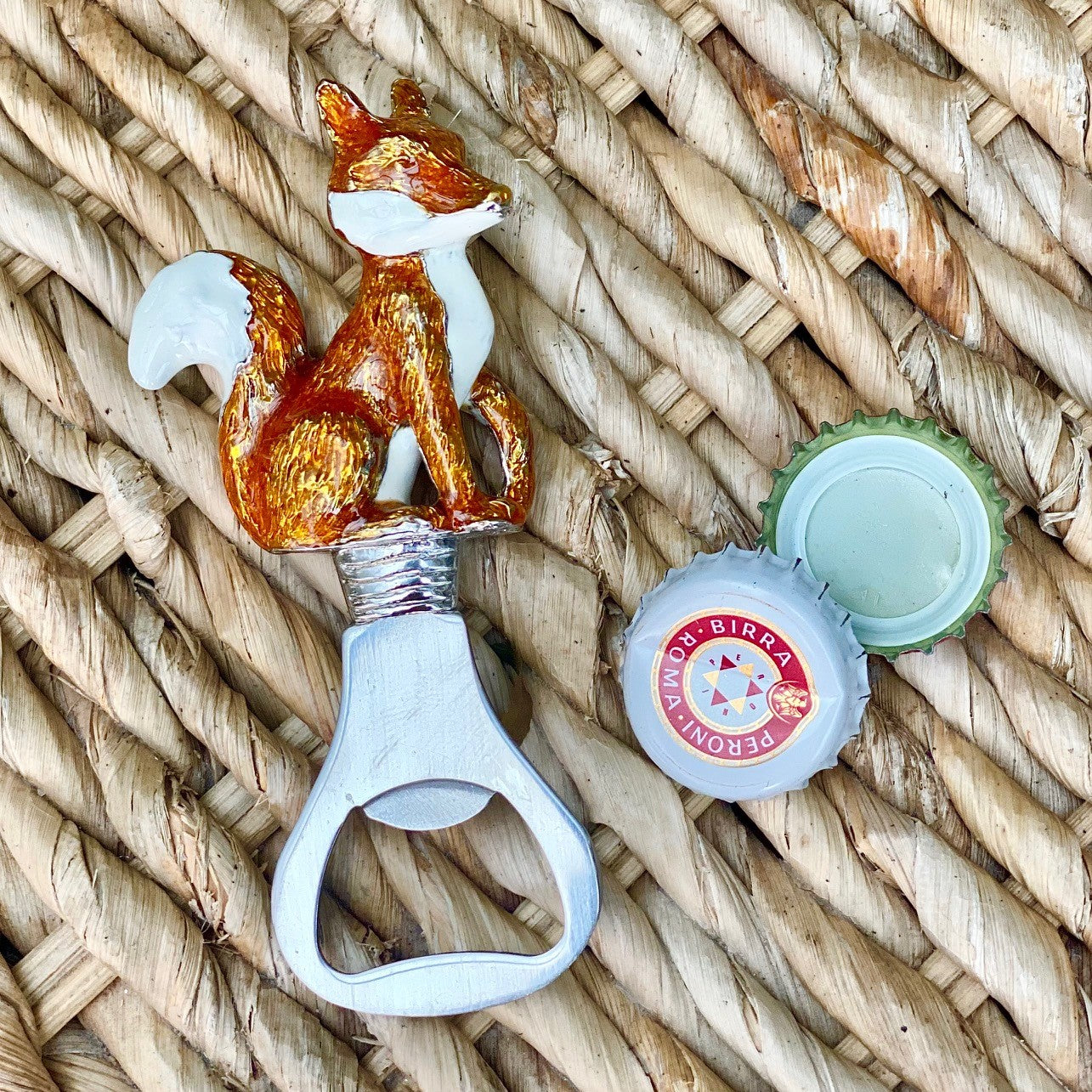 Rich Brown Enamel Foxy Bottle Opener
